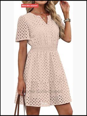 Summer V Neck Eyelet Lace A Line Short Dress